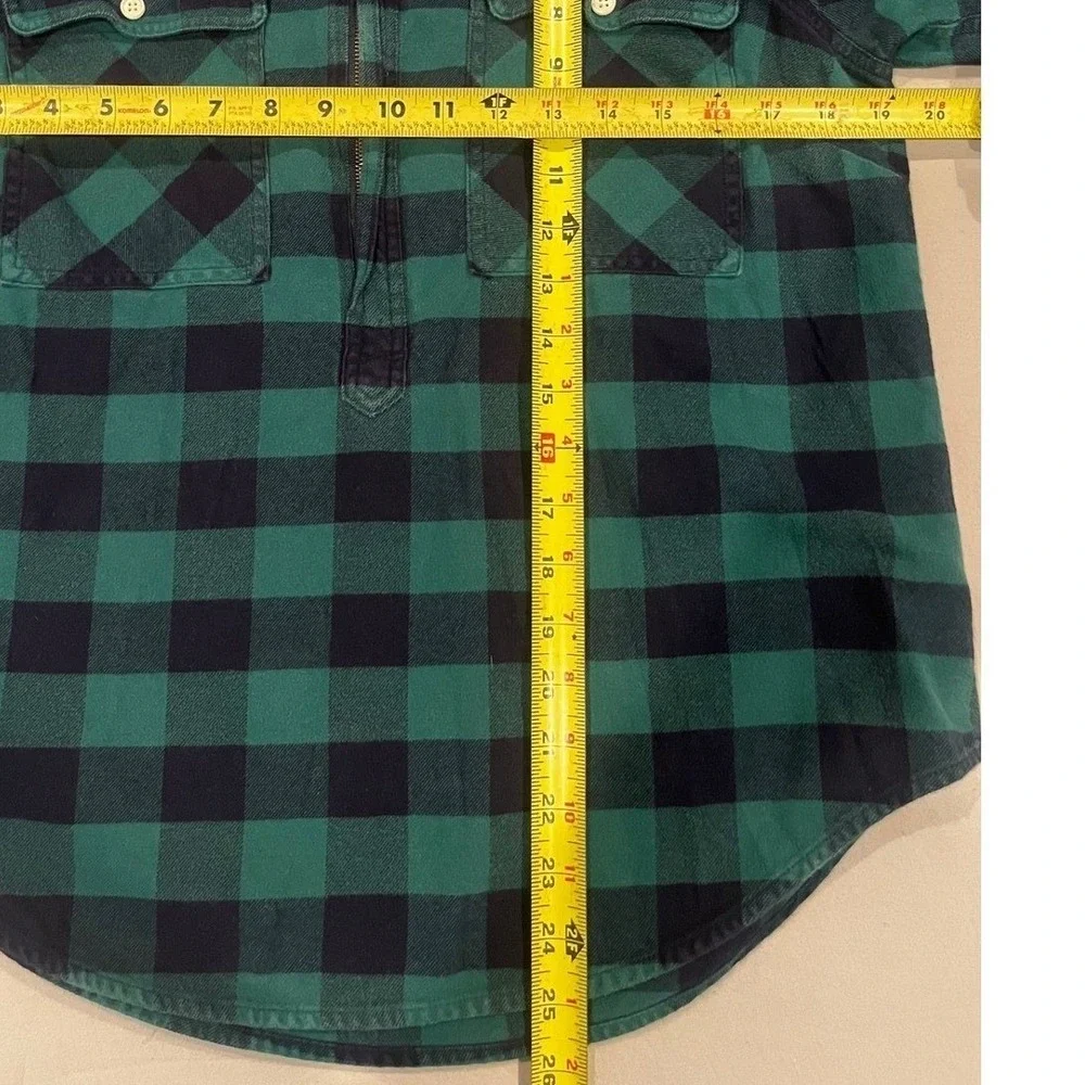 J.Crew Womens Small Flannel Half-Zip Pullover Long Sleeve Shirt Plaid Green Blue